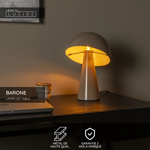 Lucide BARONE - Lampe de table - Ø 23 cm - 1xE27 - Taupe | Vibes - USP